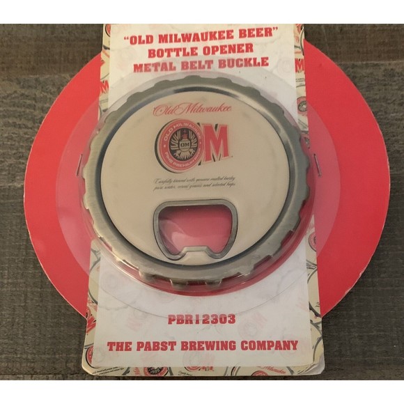 Old Milwaukee Beer Bottle Opener Metal Belt Buckle Pabst Brewing Company NEW - Picture 3 of 11